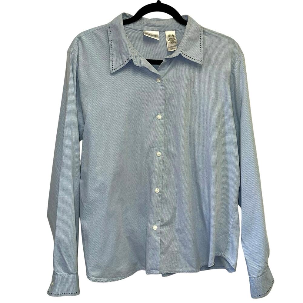 Villager Liz Claiborne Blue Pinstripe Button Down Shirt XL Cotton Classic